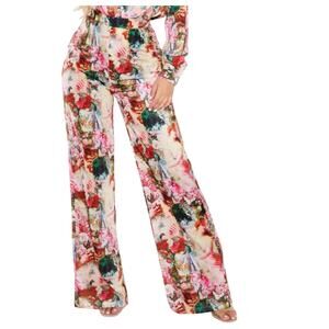 pretty little thing romantic floral high waist pants Size 4 - Lightweight Flare